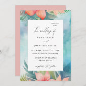 Tropischer Blütenschwarm Moderne Hochzeitsfeier Einladung (Vorne/Hinten)