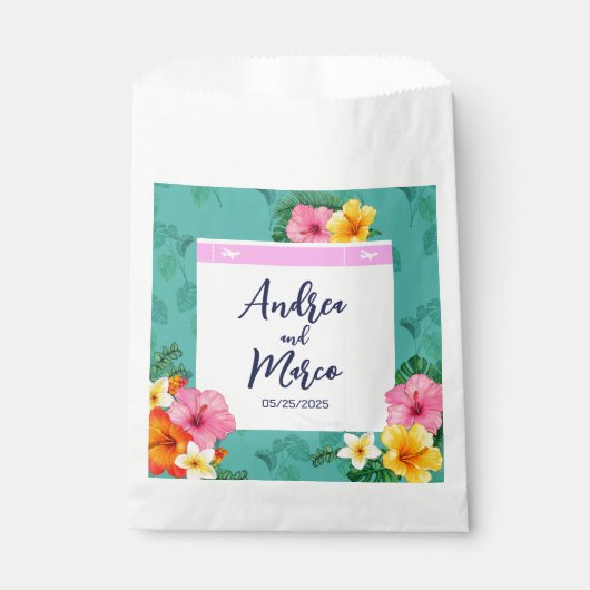 Tropischer Boarding Pass Hochzeit in Urlaubsort Geschenktütchen (Vorderseite)