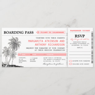 Tropischer Boarding Pass Hochzeitskarten mit UAWG Einladung