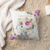 Tropischer Boho Lila Blush Floral Elefant Kissen (Decke)