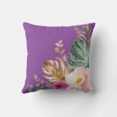 Tropischer Boho Lila Blush Floral Elefant Kissen (Rückseite)