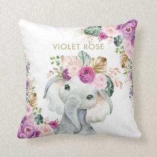 Tropischer Boho Lila Blush Floral Elefant Kissen