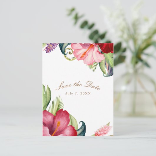 Tropischer botanischer Aloha mit Flora Save the Da Ankündigungspostkarte (Stehend Vorderseite)