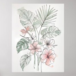 Tropischer botanischer Linienkunst-Wanddruck Poster