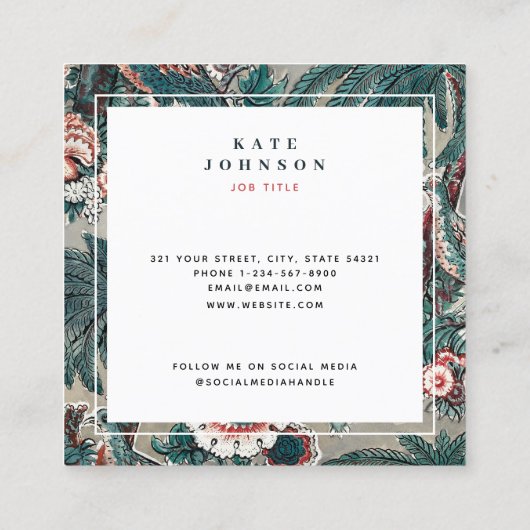 Tropischer botanischer QR-Code Soziale Medien Quadratische Visitenkarte (Rückseite)