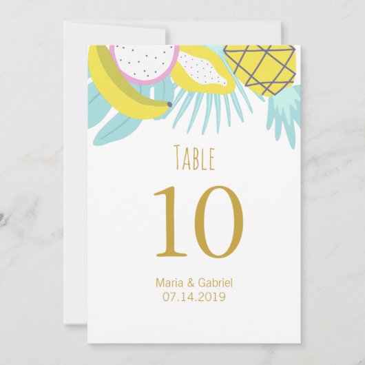 Tropischer botanischer Sommerstrand Hochzeit Tisch Einladung (Vorderseite)