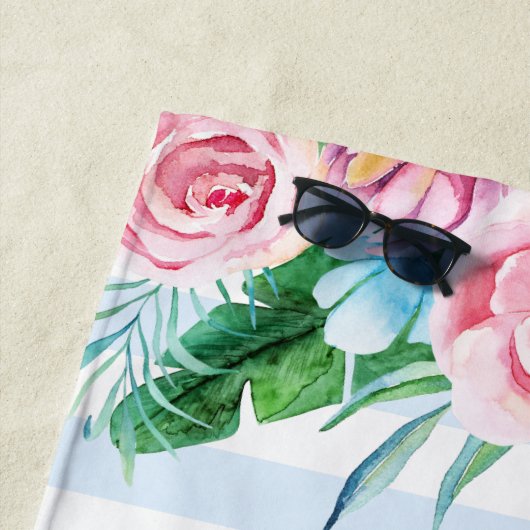 Tropischer Bouquet Blauer Streifen Strandtuch (Beispiel)