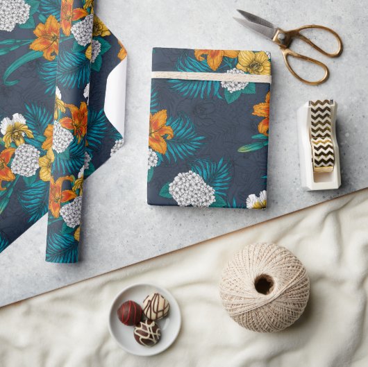 Tropischer Bouquet in Blau Geschenkpapier (Basteln)