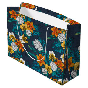 Tropischer Bouquet in Blau Große Geschenktüte