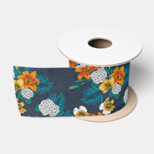 Tropischer Bouquet in Blau Satinband