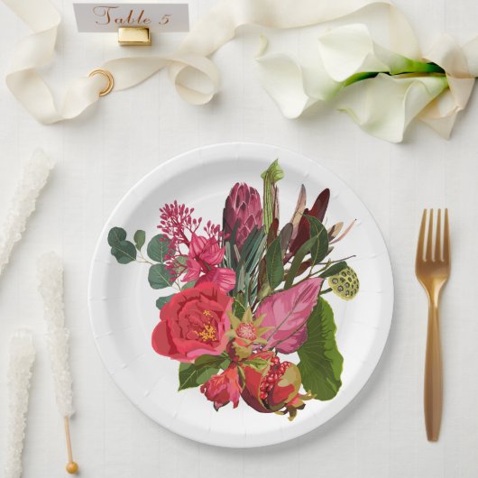 Tropischer Bouquet mit rosa Blume Pappteller (Hochzeit)