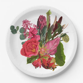 Tropischer Bouquet mit rosa Blume Pappteller