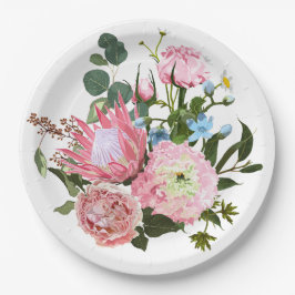 Tropischer Bouquet mit rosa Blume Pappteller