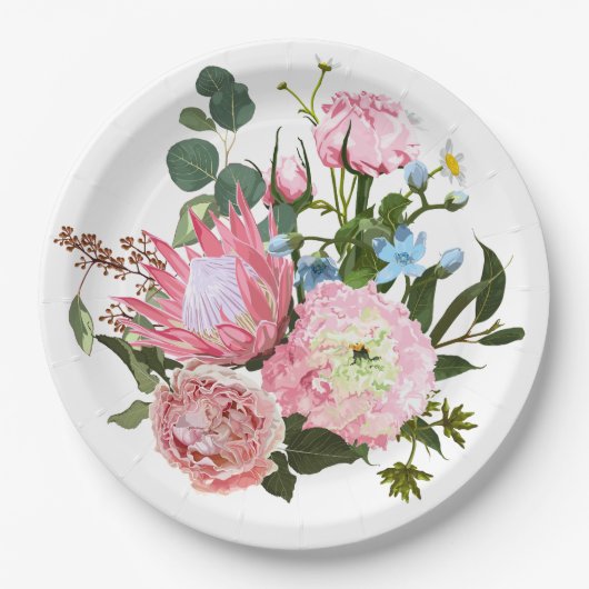 Tropischer Bouquet mit rosa Blume Pappteller (Vorderseite)