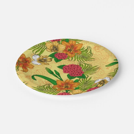 Tropischer Bouquet Pappteller (Schrägansicht)