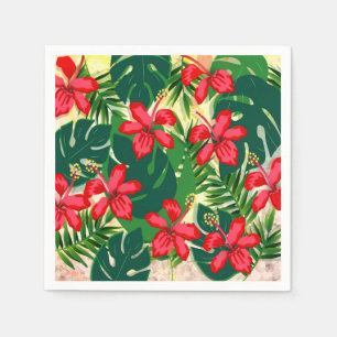 Tropischer, bunter Dschungel Hibiskus rot und grü Serviette