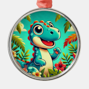 Tropischer Cartoon-Dinosaurier-Metall-Feiertags-Sc Ornament Aus Metall