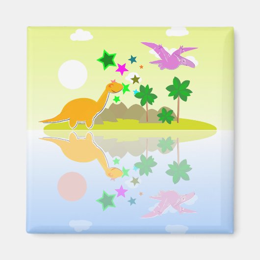 Tropischer Cartoon Dinosaurs Island Kühlschrankmag Magnet (Vorne)