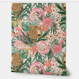 Tropischer Cheetah und Flamingo-Tapete Tapete