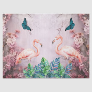 Tropischer Cherry Blossom & Pink Flamingos Dekoupa Seidenpapier
