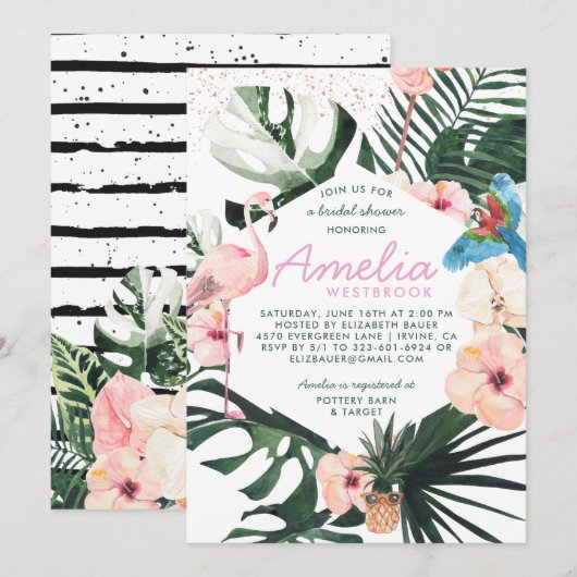 Tropischer Chic | Florale Brautparty-Einladung Einladung (Vorne/Hinten)