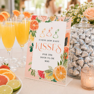 Tropischer Citrus Brautparty Wie viele Küsse singe Sockelschild