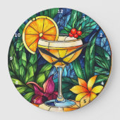 Tropischer Cocktail Elegance" - Hartglas Große Wanduhr (Vorderseite)