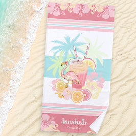 Tropischer Cocktail Flamingo Monogram Strandtuch