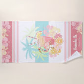 Tropischer Cocktail Flamingo Monogram Strandtuch (Vorderseite)