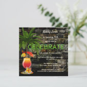 Tropischer Cocktail Party Neon Adult Geburtstag Einladung (Stehend Vorderseite)