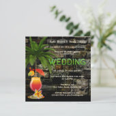 Tropischer Cocktail Party Neon nach Hochzeit Einladung (Stehend Vorderseite)