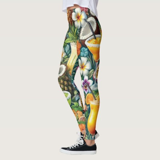 Tropischer Cocktail und florale Frauen Leggings (Links)