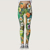 Tropischer Cocktail und florale Frauen Leggings (Vorderseite)