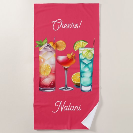 Tropischer Cocktails individuelle Name Strandtuch (Vorderseite)