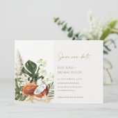 Tropischer Coconut Orchids Palm Save the Date Card Dankeskarte (Stehend Vorderseite)