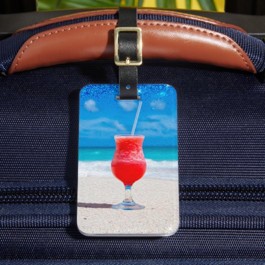 Tropischer Drink am Strand gefroren mit Monogramm Gepäckanhänger (Vorderseite Insitu 2)