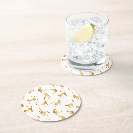 Tropischer Dschungel aus Gold Runder Pappuntersetzer (Vor Ort)