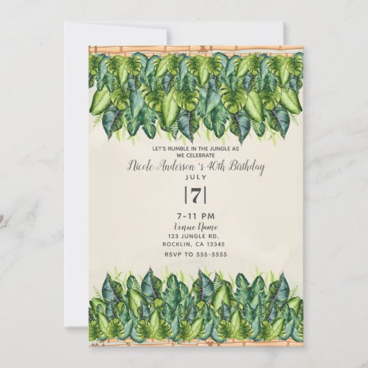 Tropischer Dschungel Blätter & Bambus Botanischer  Einladung (Vorderseite)