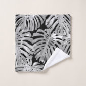 Tropischer Dschungel Blätter Grau Schwarz Moderne Badhandtuch Set (Waschlappen)