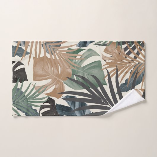 Tropischer Dschungel Blätter Muster #13a Badhandtuch Set (Handtuch)