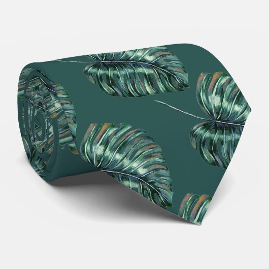 Tropischer Dschungel Blätter Muster Dunkelgrüne Kr Krawatte (Gerollt)
