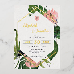 Tropischer Dschungel-Blumen-modern pinke Blume & B Folieneinladung