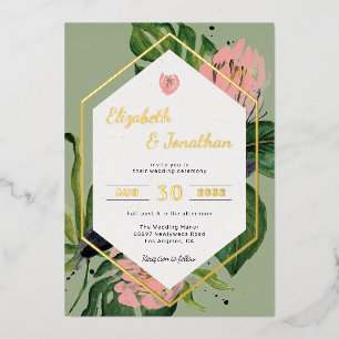 Tropischer Dschungel-Blumen-modern pinke Blume & B Folieneinladung