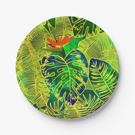Tropischer Dschungel Grüne Blätter Wasserfarbe Pappteller (Vorderseite)