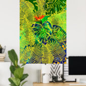 Tropischer Dschungel Grüne Blätter Wasserfarbe Poster (Heimbüro)