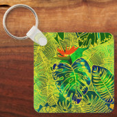 Tropischer Dschungel Grüne Blätter Wasserfarbe Schlüsselanhänger (Vorderseite)