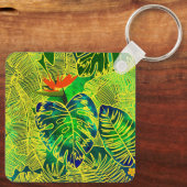 Tropischer Dschungel Grüne Blätter Wasserfarbe Schlüsselanhänger (Rückseite)