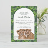 Tropischer Dschungel Lion Twin Baby Dusche Einladu Einladung (Stehend Vorderseite)