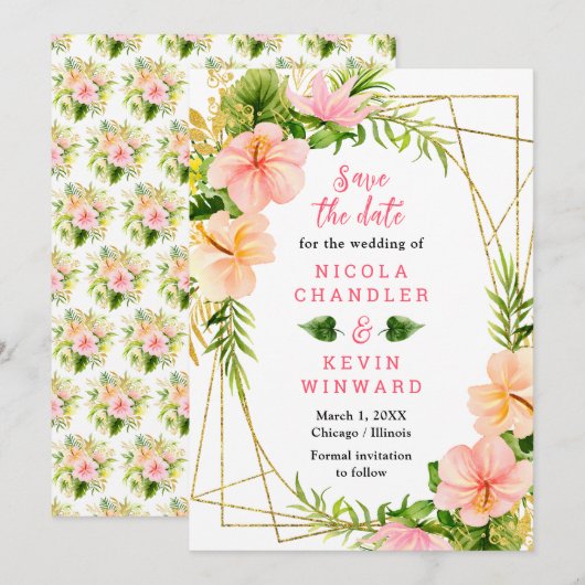 Tropischer Dschungel mit Blattwerk-Hochzeit Save The Date (Vorne/Hinten)