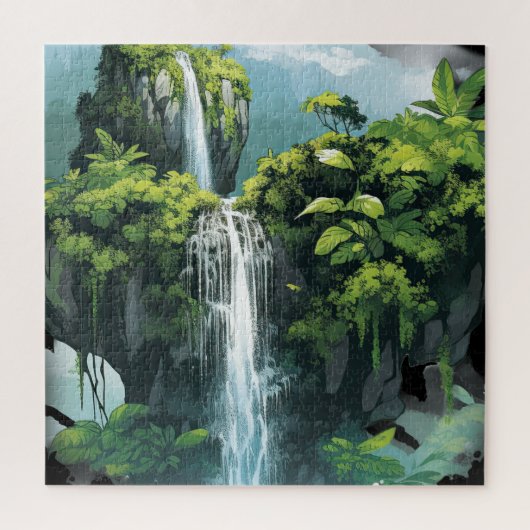 Tropischer Dschungel mit Wasserfall Puzzle (Vertikal)